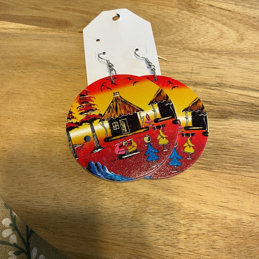 Colorful Village Scene Earrings